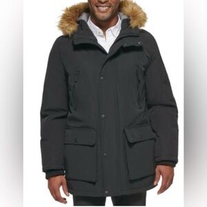 Club Room Men's Black Puffer Jacket with Faux Fur Hood